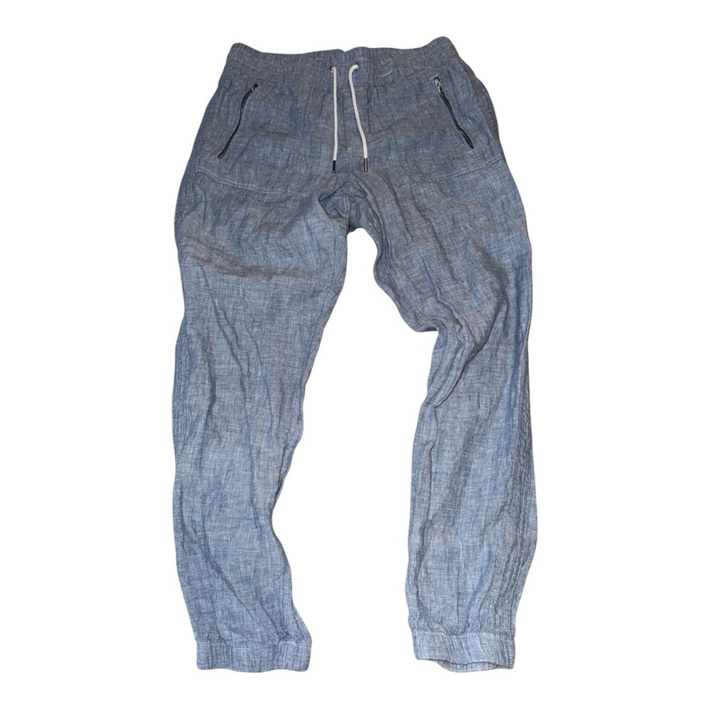 Athleta Blue Cabo Linen Jogger‎ Athletic Pants Womens 10  Zip Pockets Drawstring